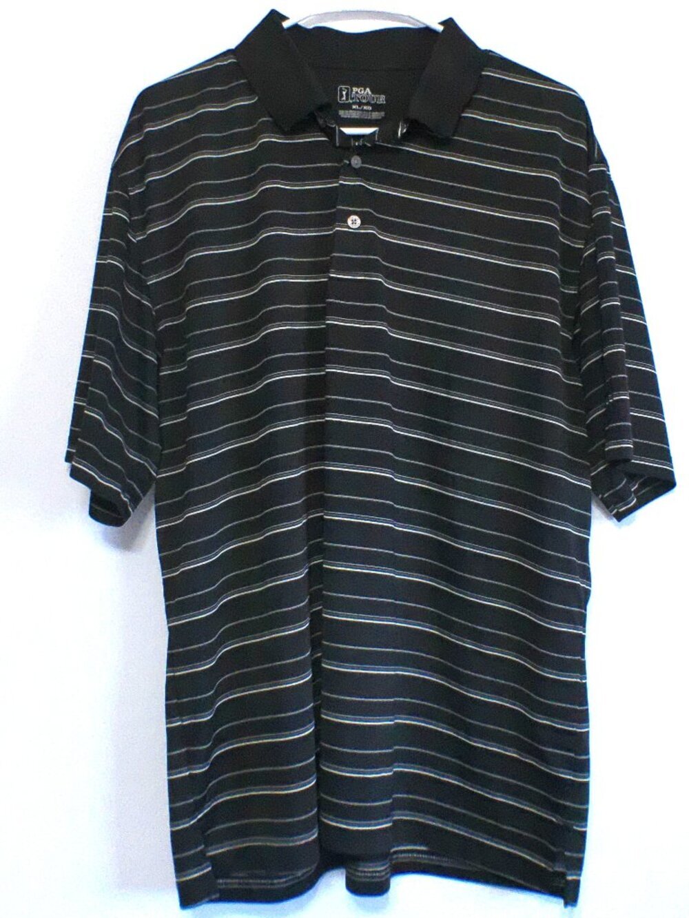 PGA Tour Golf Polo Men’s XL Black Striped Performance Short Sleeve Athletic